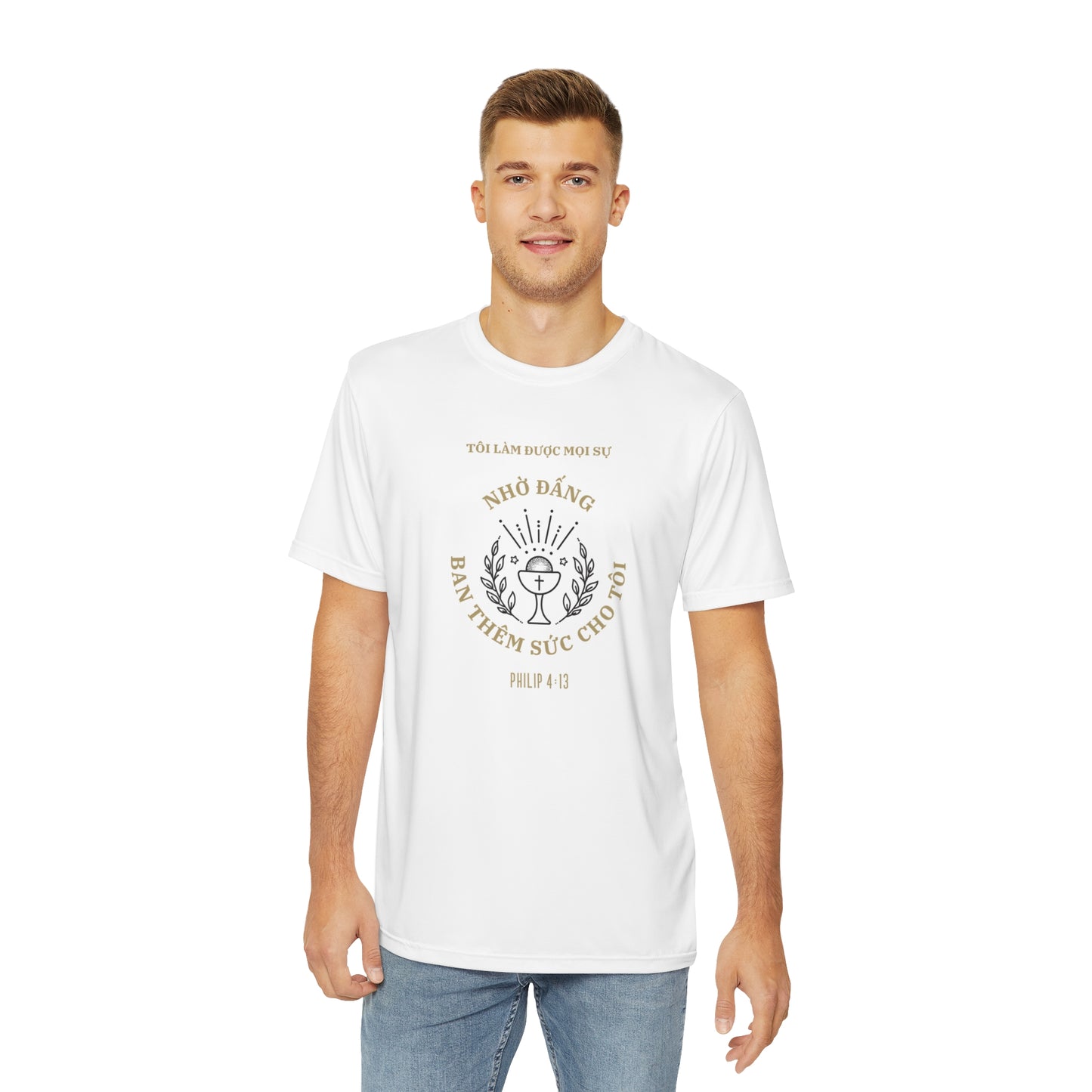 Men's Inspirational Polyester Tee - Faith-Focused Design