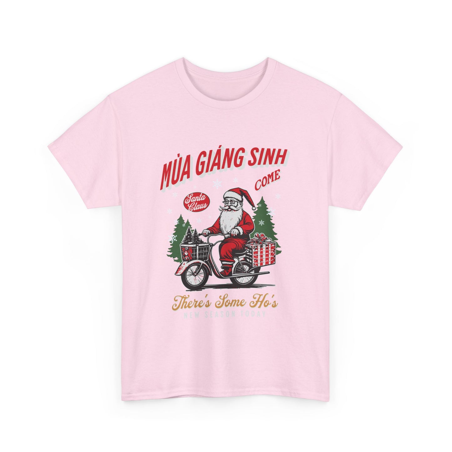 Festive Holiday Unisex Heavy Cotton Tee - Santa On Bicycle Design