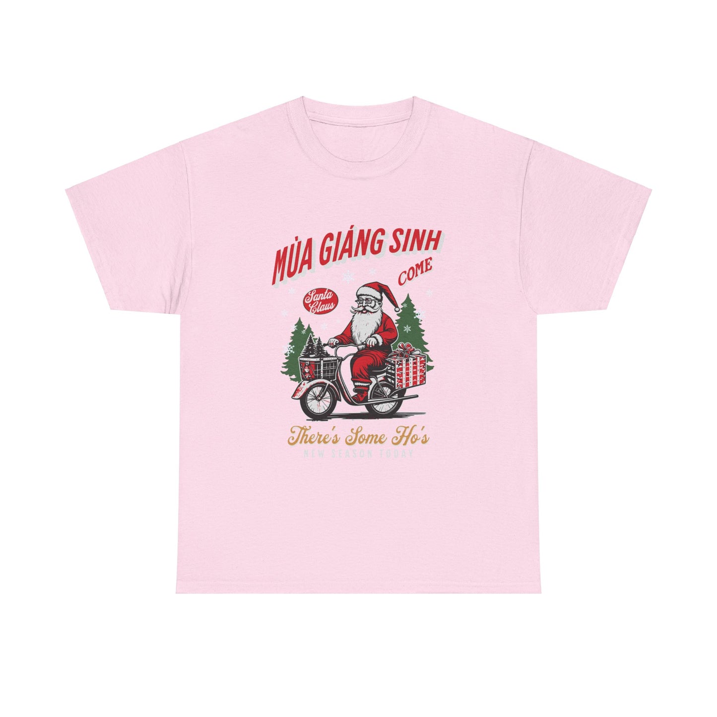 Festive Holiday Unisex Heavy Cotton Tee - Santa On Bicycle Design